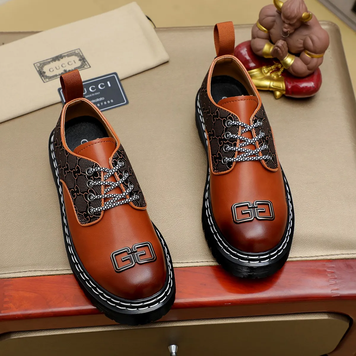 Men's shoes 💰420 💰💰🎩🎩[GUCCI] Counter 1:1⬆️original reproduction, absolute quality🆗original outsole, high-quality imported rubber, wear-resistant and non-slip, never degummed, upper material: imported first-layer cowhide➕anti-slip rubber outsole, official website material, lining material: water-dyed 🐂 leather lining, 2 colors optional! Code number 38-44 (45. Customized) 0